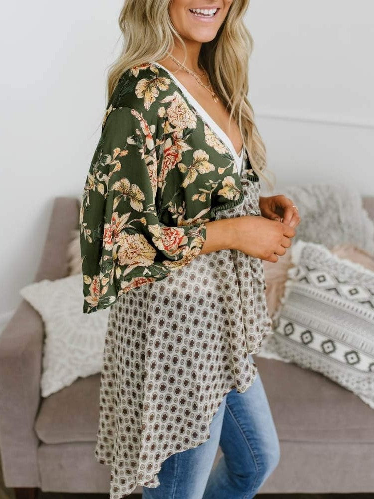 🌸Spring Sale 49% OFF🌸Women's Floral Kimono Ruffle Sleeve Tie Cardigans Flowy Boho Loose Cover Ups