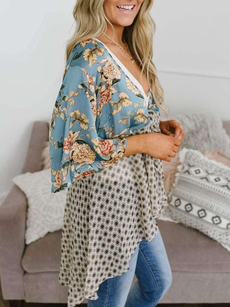 🌸Spring Sale 49% OFF🌸Women's Floral Kimono Ruffle Sleeve Tie Cardigans Flowy Boho Loose Cover Ups