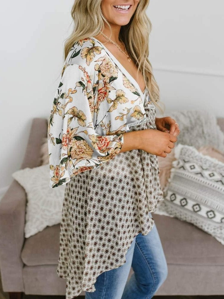 🌸Spring Sale 49% OFF🌸Women's Floral Kimono Ruffle Sleeve Tie Cardigans Flowy Boho Loose Cover Ups