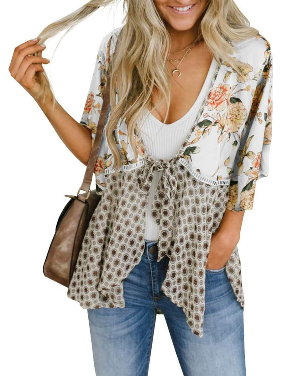 🌸Spring Sale 49% OFF🌸Women's Floral Kimono Ruffle Sleeve Tie Cardigans Flowy Boho Loose Cover Ups