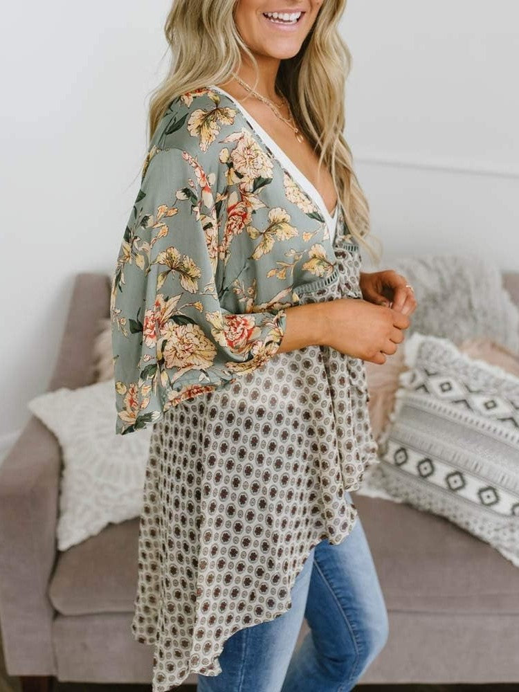 🌸Spring Sale 49% OFF🌸Women's Floral Kimono Ruffle Sleeve Tie Cardigans Flowy Boho Loose Cover Ups