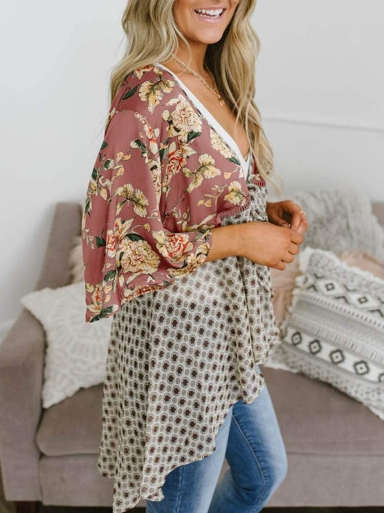 🌸Spring Sale 49% OFF🌸Women's Floral Kimono Ruffle Sleeve Tie Cardigans Flowy Boho Loose Cover Ups