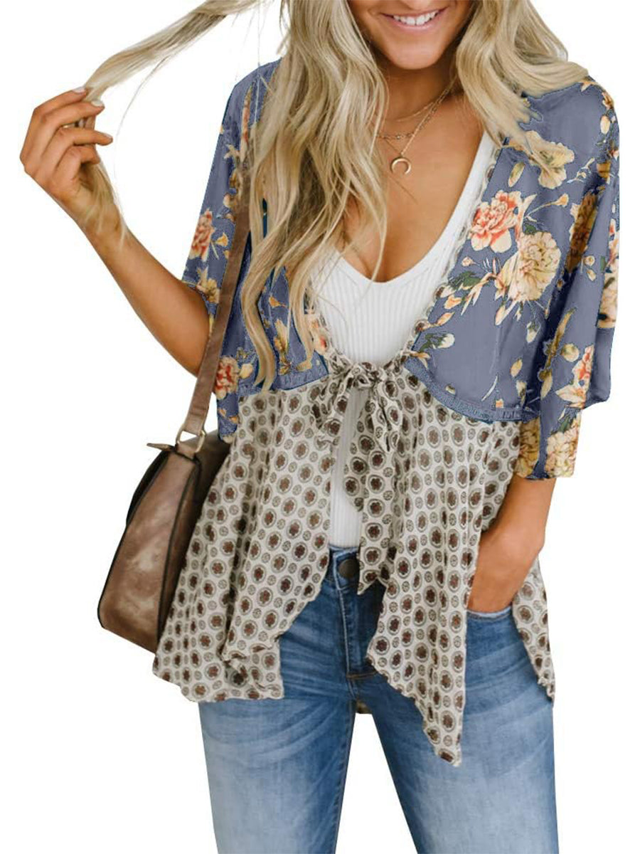 🌸Spring Sale 49% OFF🌸Women's Floral Kimono Ruffle Sleeve Tie Cardigans Flowy Boho Loose Cover Ups