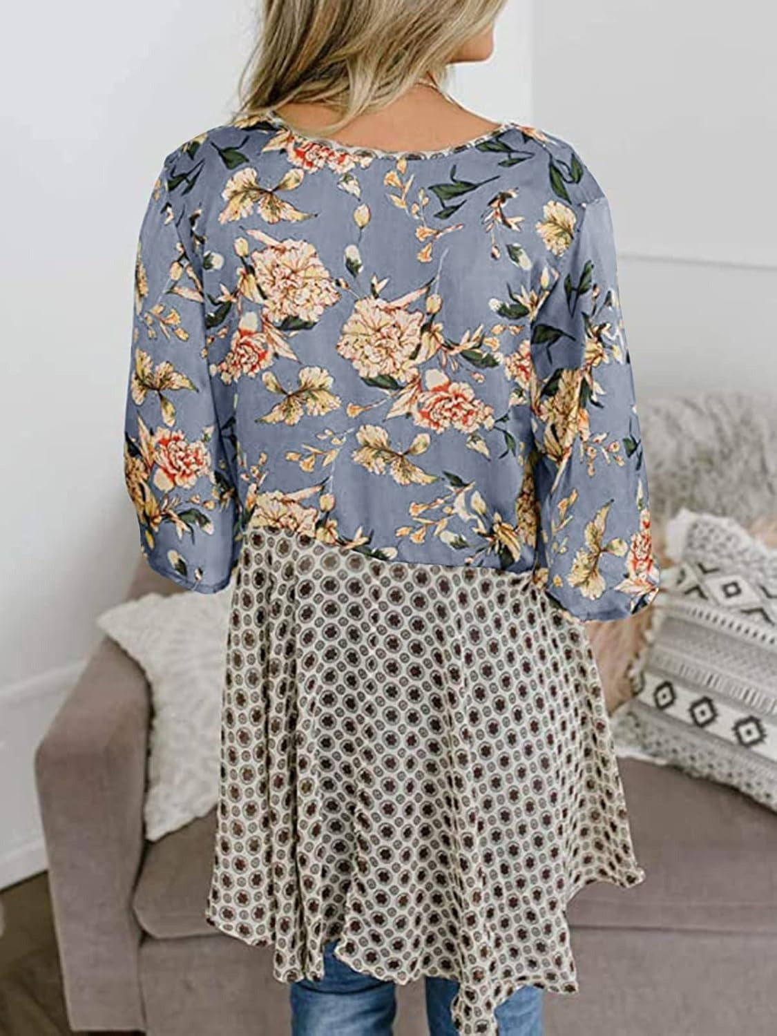 🌸Spring Sale 49% OFF🌸Women's Floral Kimono Ruffle Sleeve Tie Cardigans Flowy Boho Loose Cover Ups