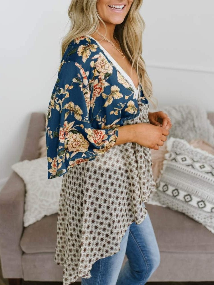 🌸Spring Sale 49% OFF🌸Women's Floral Kimono Ruffle Sleeve Tie Cardigans Flowy Boho Loose Cover Ups