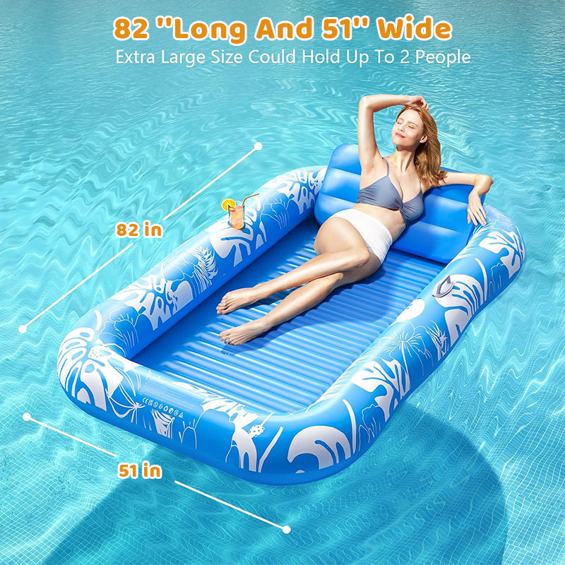 Inflatable Tanning Pool Lounger Float with Pillow