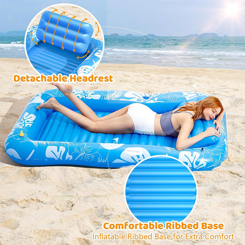 Inflatable Tanning Pool Lounger Float with Pillow