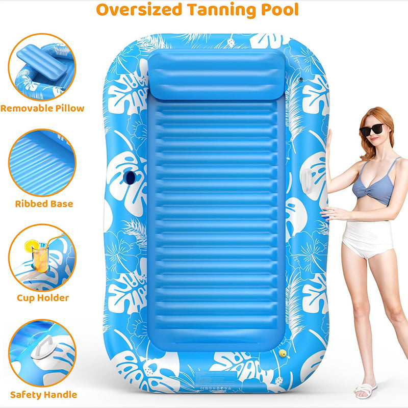 Inflatable Tanning Pool Lounger Float with Pillow