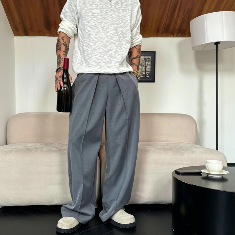 ✨Men's Pleated Wide-Leg Trousers with Elastic Waist