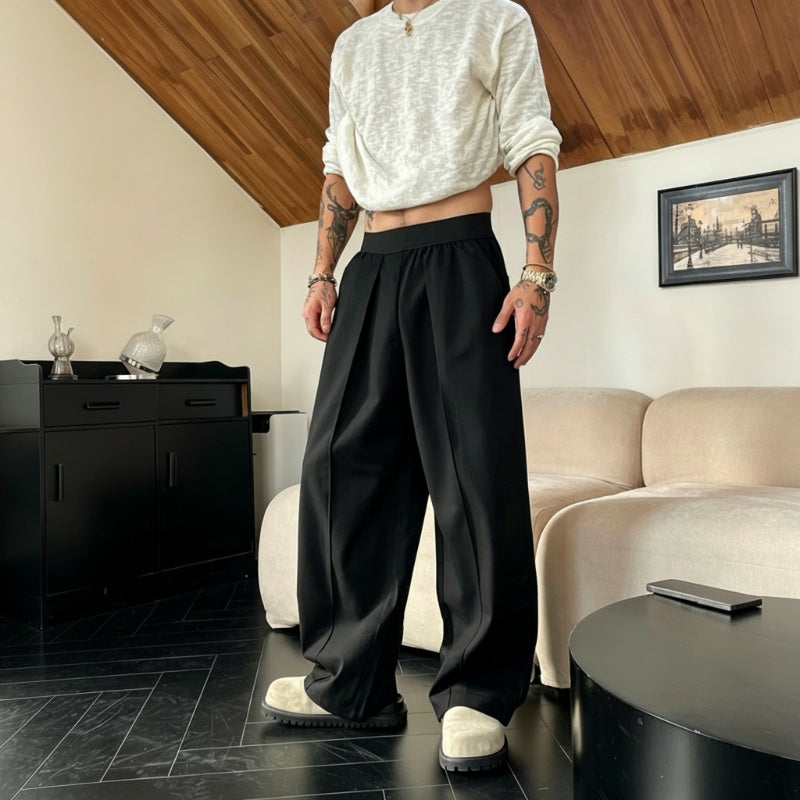 ✨Men's Pleated Wide-Leg Trousers with Elastic Waist