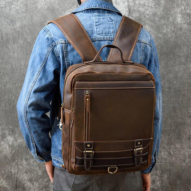 Vintage Laptop Leather Backpack Mens