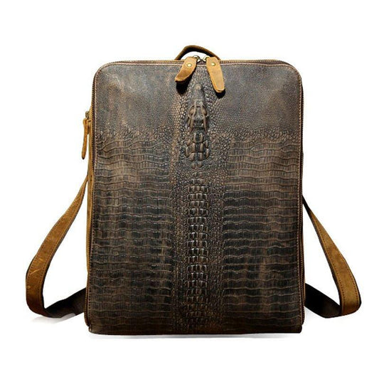 Vintage Leather Alligator Style Backpack for Laptop