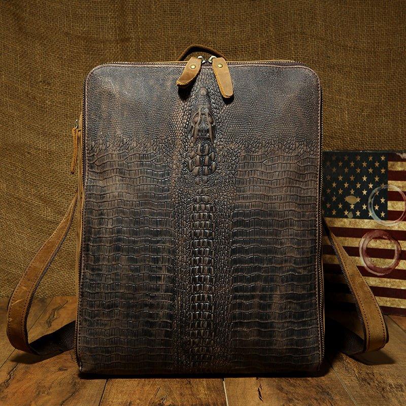 Vintage Leather Alligator Style Backpack for Laptop