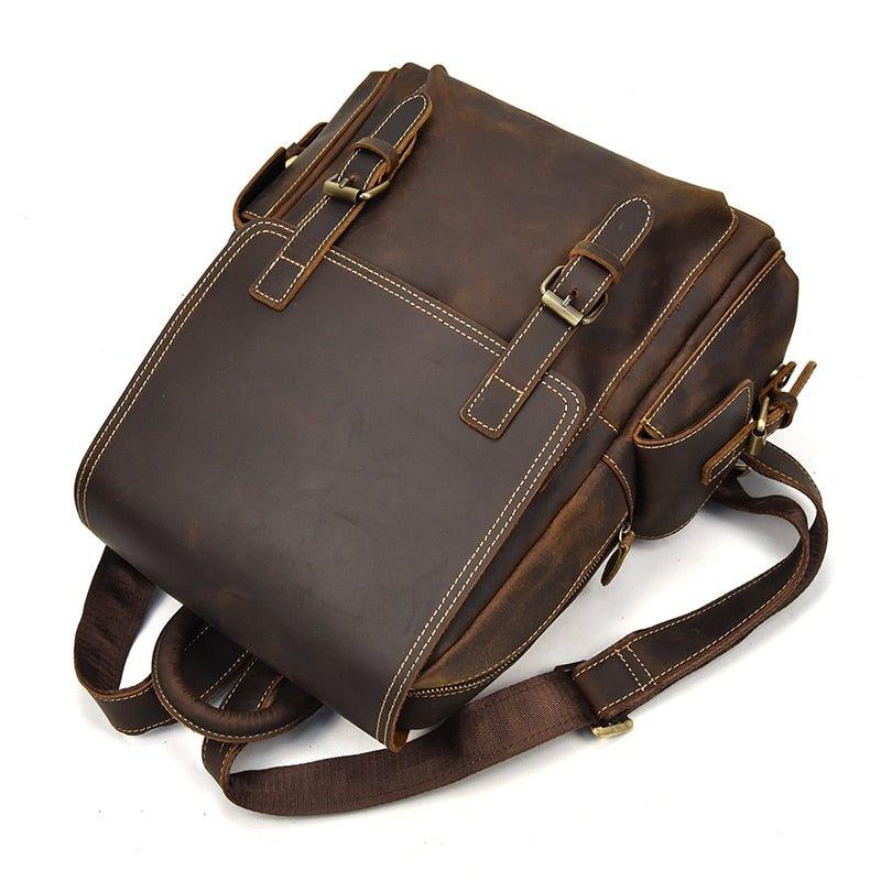 Crazy Horse Leather Backpack Fit 14" Laptop