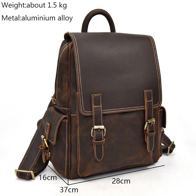 Crazy Horse Leather Backpack Fit 14" Laptop