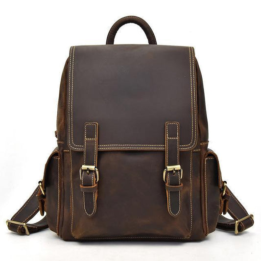 Crazy Horse Leather Backpack Fit 14" Laptop