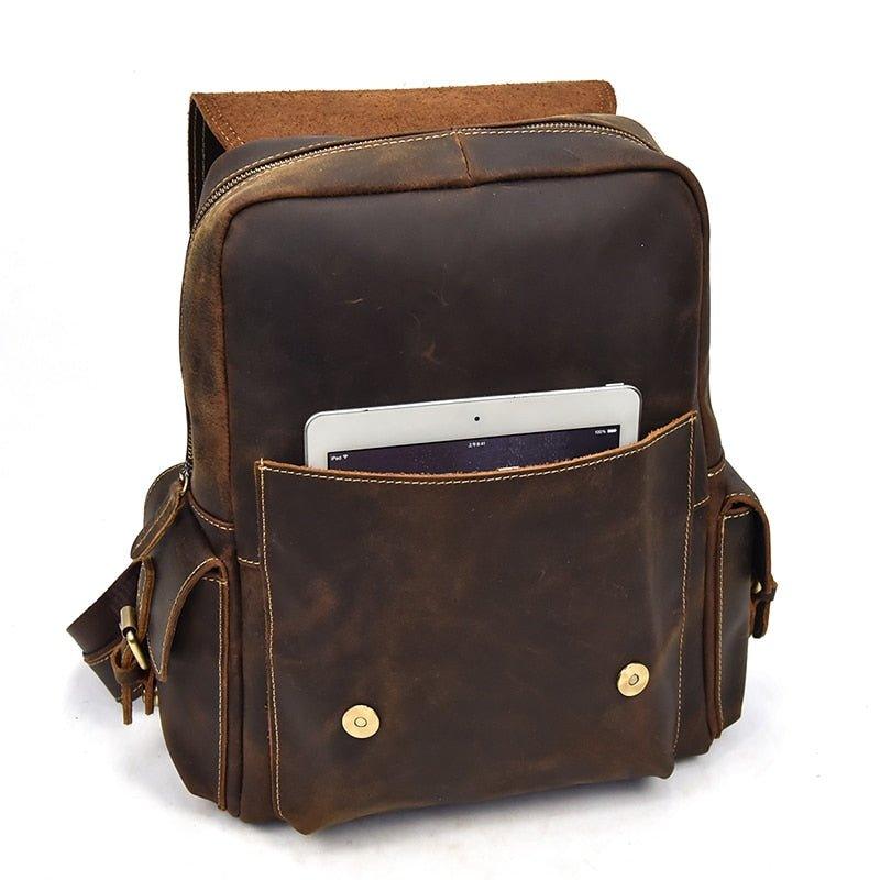 Crazy Horse Leather Backpack Fit 14" Laptop