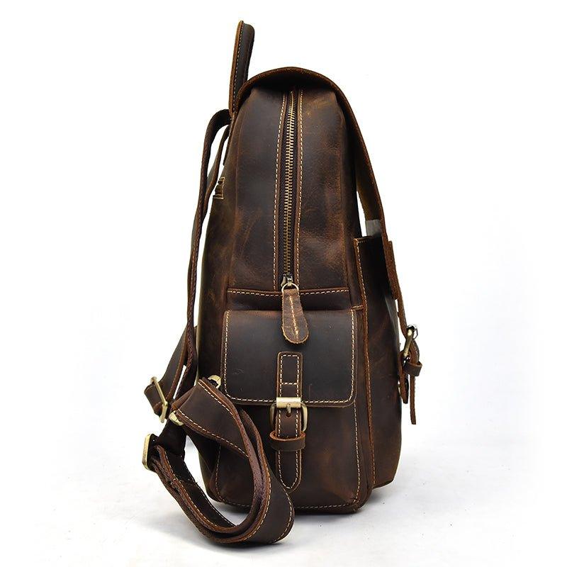 Crazy Horse Leather Backpack Fit 14" Laptop