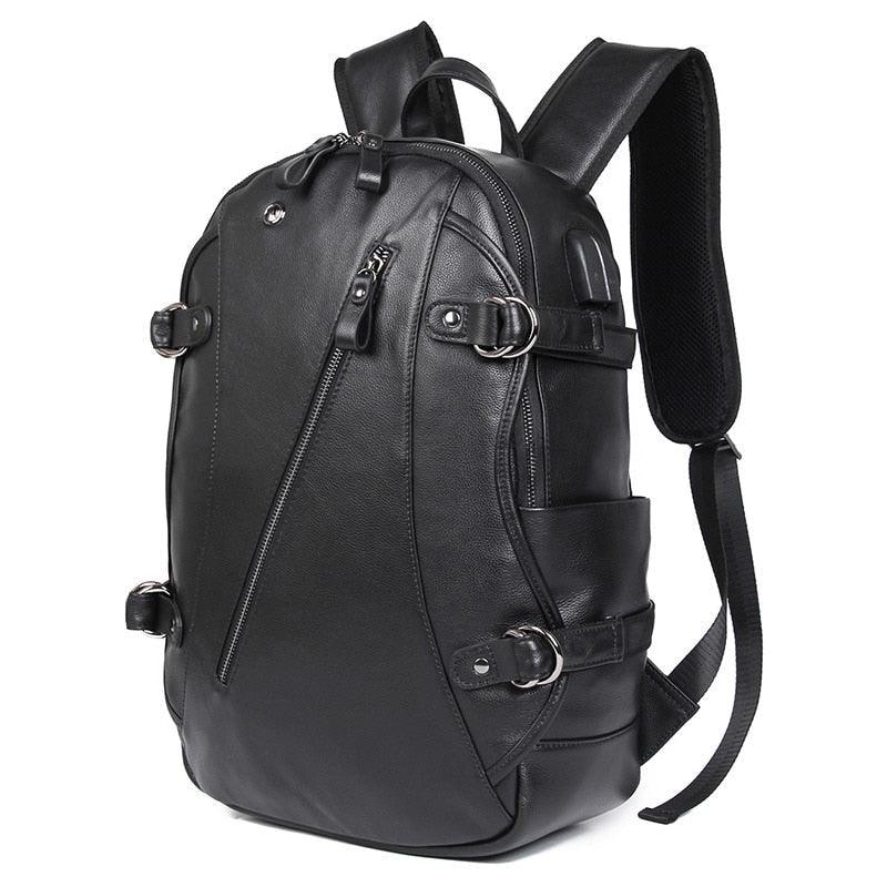 Mens Leather Backpacks for School with USB Port 15.6 Inches