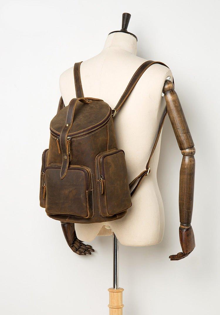 Crazy Horse Genuine Leather Mens Backpack Vintage