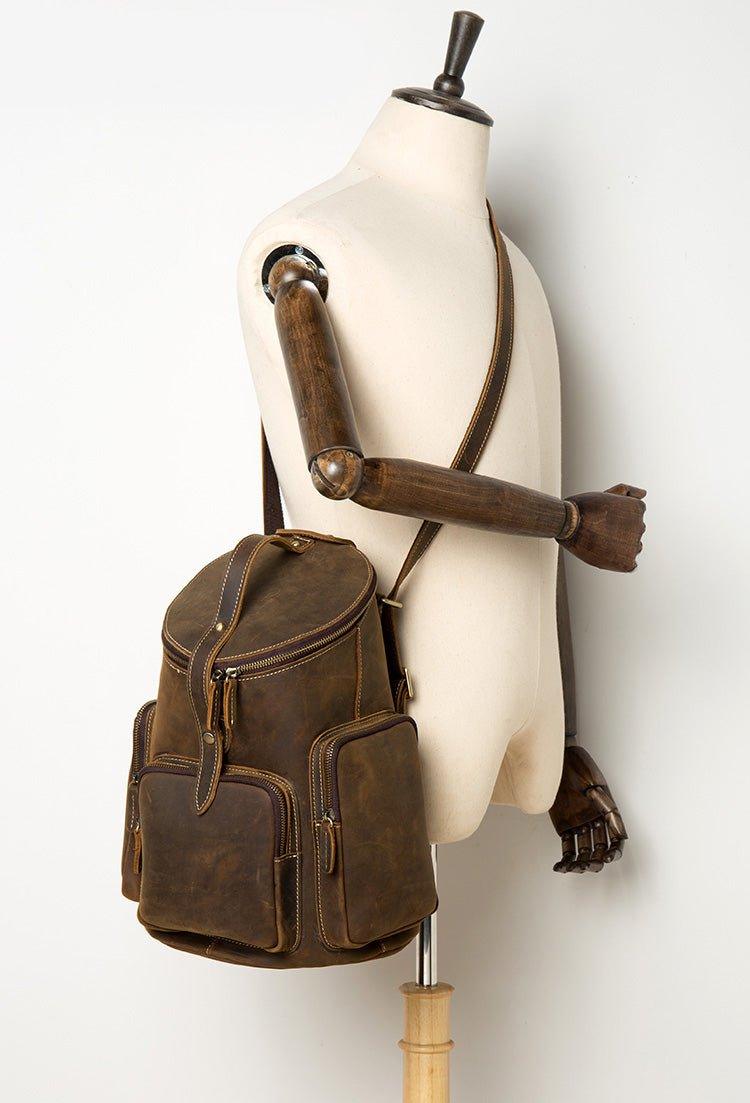 Crazy Horse Genuine Leather Mens Backpack Vintage