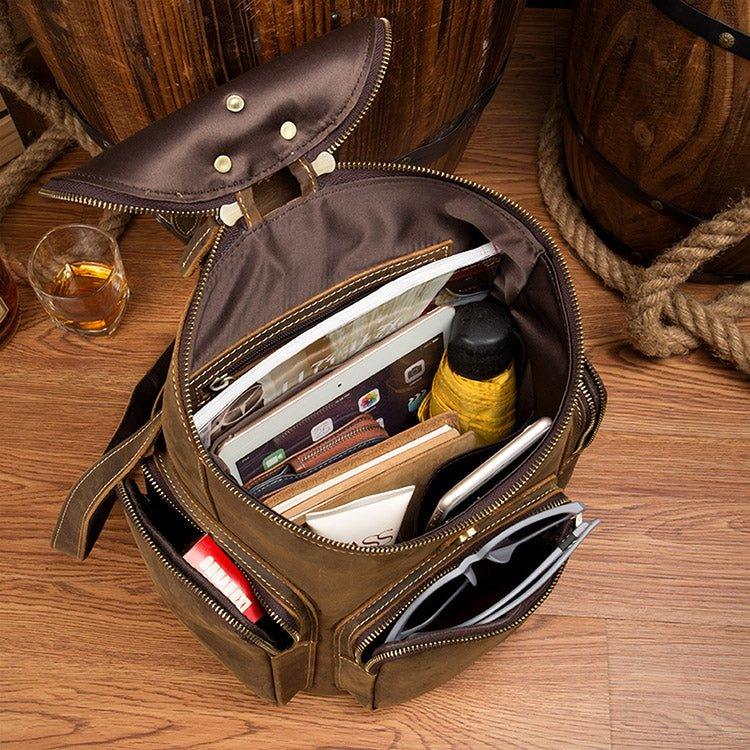 Crazy Horse Genuine Leather Mens Backpack Vintage