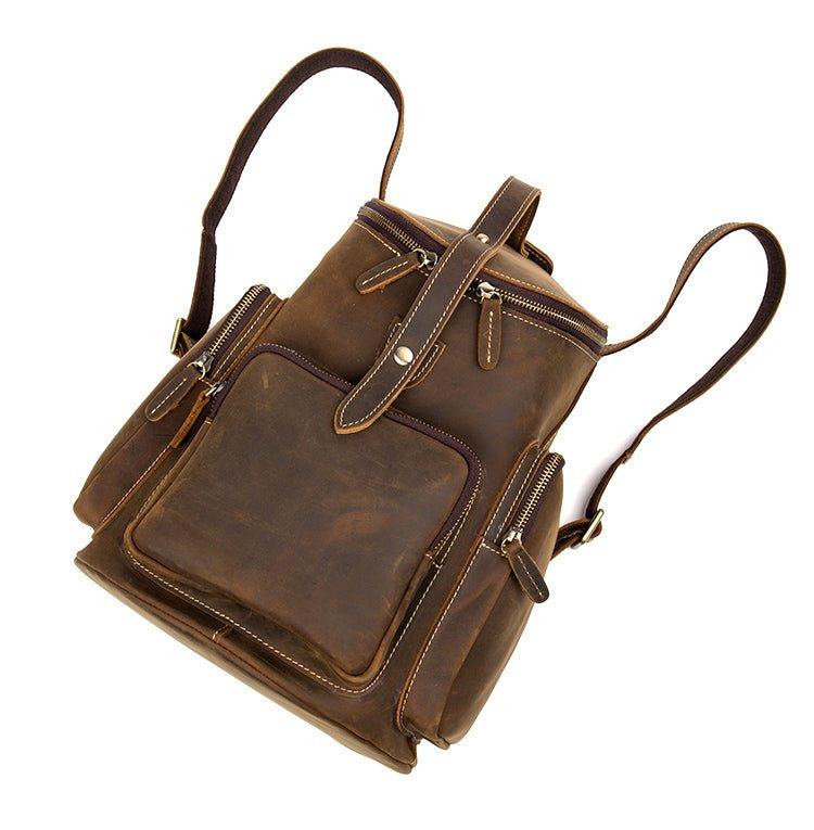 Crazy Horse Genuine Leather Mens Backpack Vintage