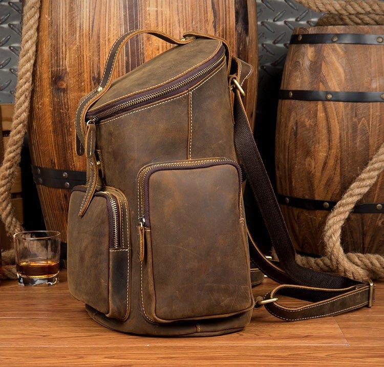 Crazy Horse Genuine Leather Mens Backpack Vintage
