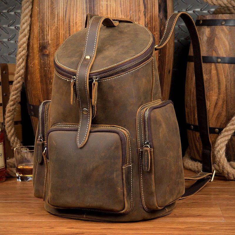 Crazy Horse Genuine Leather Mens Backpack Vintage