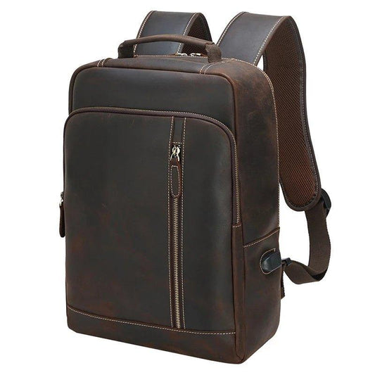 Crazy Horse Leather Laptop Backpack For Men