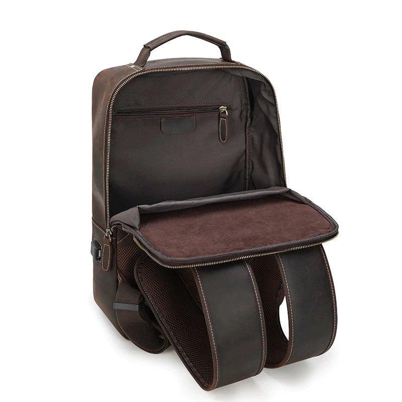 Crazy Horse Leather Laptop Backpack For Men