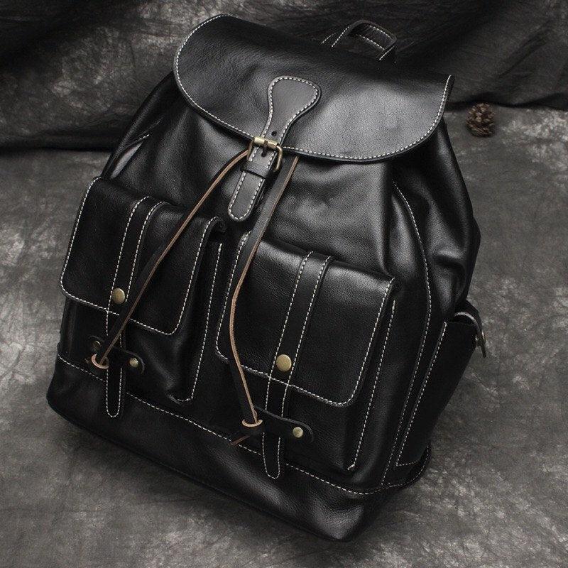 Genuine Leather Drawstring Backpack 14 Inches