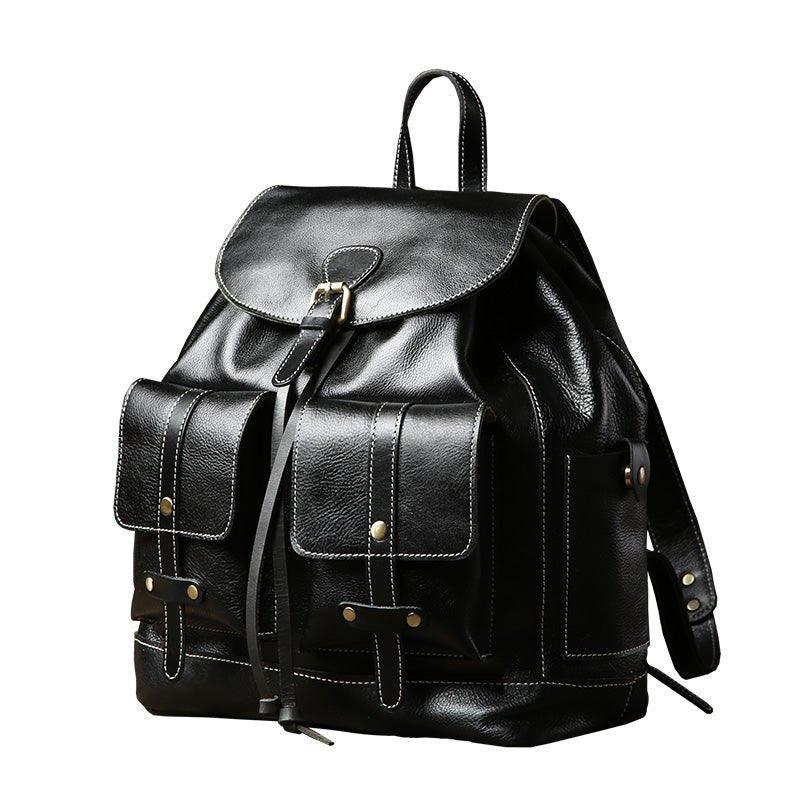 Genuine Leather Drawstring Backpack 14 Inches