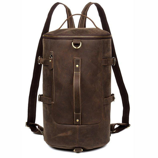 Leather Vintage Mens Backpack Large Barrel Shape