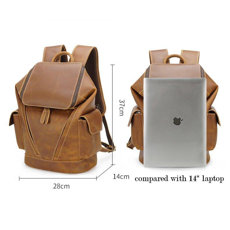 Large Leather Travel Backpack for 14" Laptop