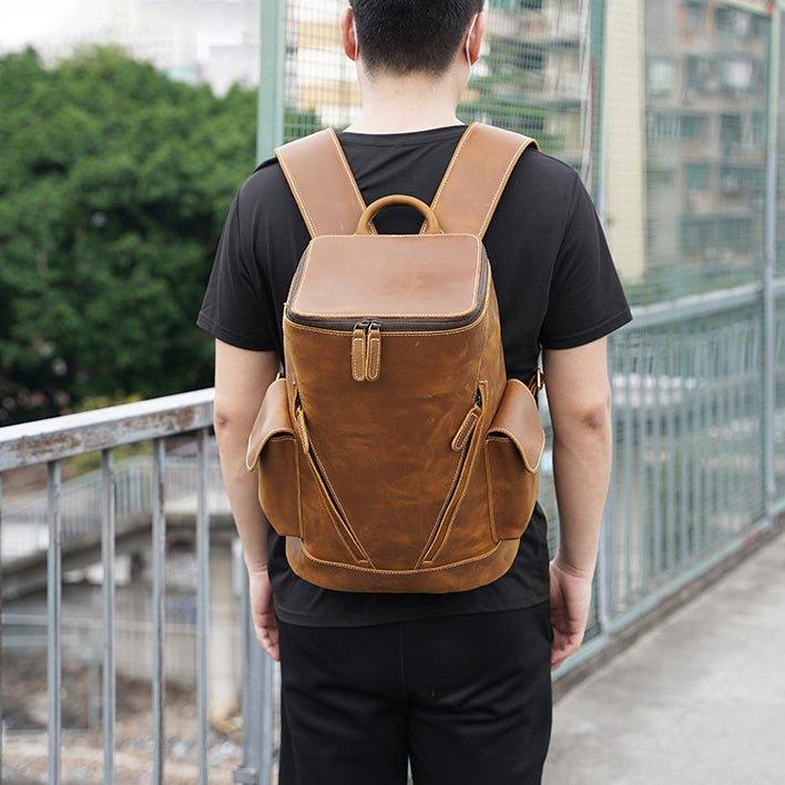 Large Leather Travel Backpack for 14" Laptop