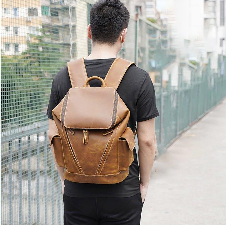 Large Leather Travel Backpack for 14" Laptop