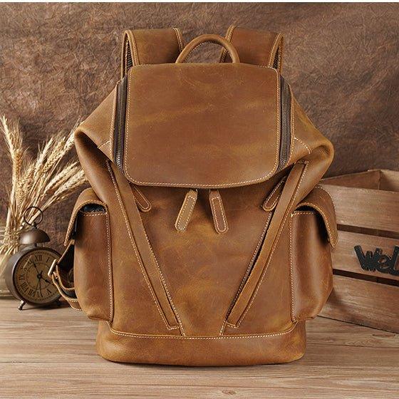 Large Leather Travel Backpack for 14" Laptop