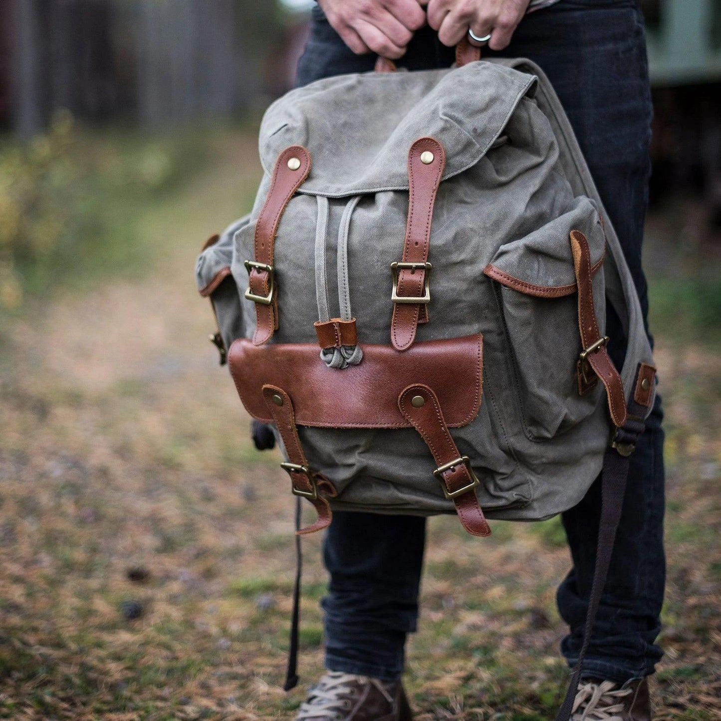 Large Waxed Canvas Vintage Backpack Mens