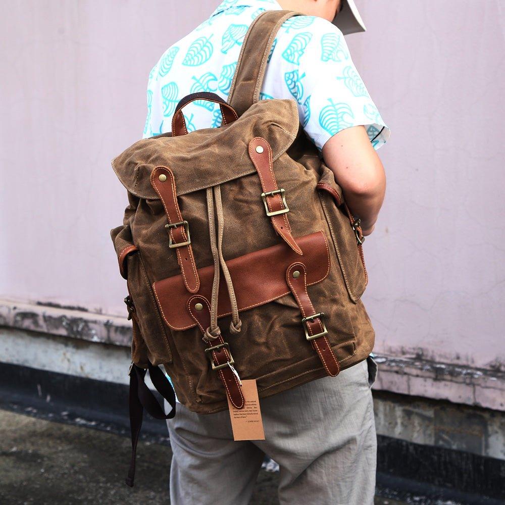 Large Waxed Canvas Vintage Backpack Mens