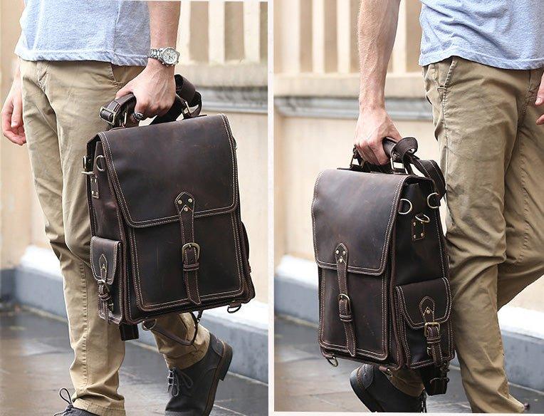 Leather Flap Backpack for Men