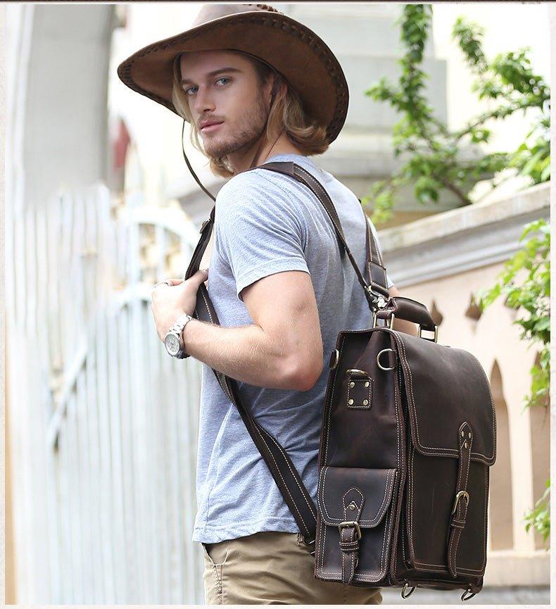 Leather Flap Backpack for Men