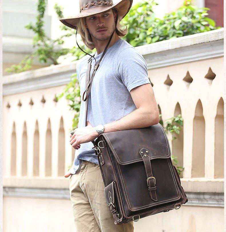 Leather Flap Backpack for Men