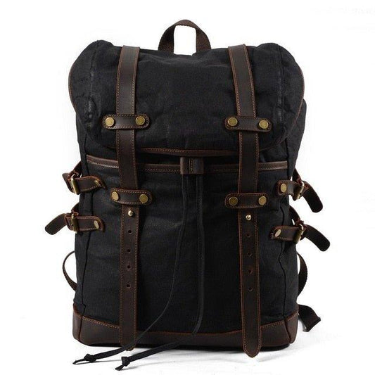 Mens Vintage Waxed Canvas Backpack Leather