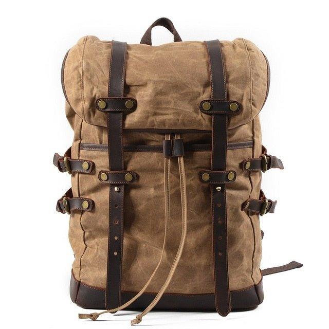 Mens Vintage Waxed Canvas Backpack Leather