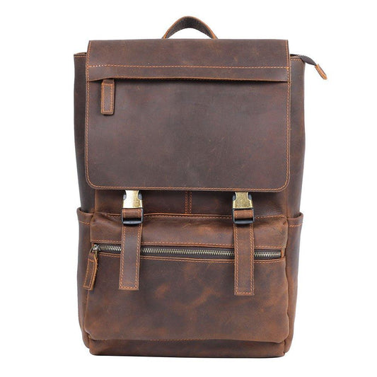 Mens Cowhide Leather Backpack for 15.6" Laptop