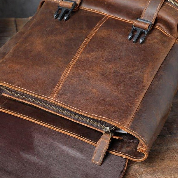 Mens Cowhide Leather Backpack for 15.6" Laptop