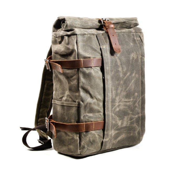 Roll Top Waxed Canvas Backpack Vintage for Men