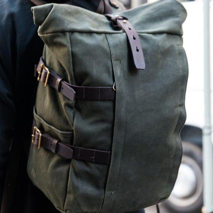 Roll Top Waxed Canvas Backpack Vintage for Men