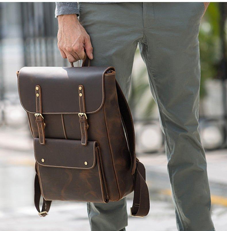 Vintage Genuine Leather College Backpack Travel